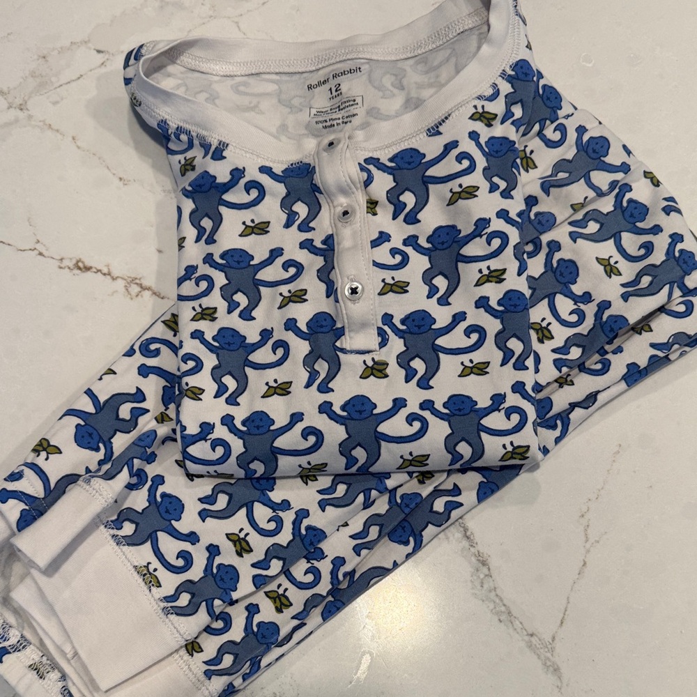 Roller Rabbit Blue and White Monkey Pajama Set